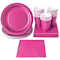 Pink Party Supplies - 24-Set Paper Tableware - Disposable Dinnerware Set For 24 Guests, Including Paper Plates, Napkins And Cups, Neon Pink