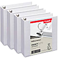 Office Depot® Heavy-Duty View 3-Ring Binder, 2" D-Rings, White, 49% Recycled, Pack Of 4