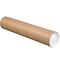 Partners Brand Kraft Mailing Tubes With Plastic Endcaps, 4" x 48", Pack Of 15