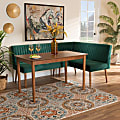 Baxton Studio Alvis 3-Piece Dining Nook Set, 27-3/4”H x 47-1/4”W x 27-1/2”D, Emerald Green/Walnut Brown