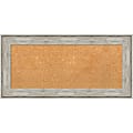 Amanti Art Rectangular Non-Magnetic Cork Bulletin Board, Natural, 33” x 17”, Crackled Metallic Plastic Frame