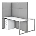 Bush Business Furniture Easy Office 60"W 2-Person Cubicle Desk With File Cabinets And 66"Panels, Pure White/Silver Gray, Premium Installation