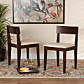 Baxton Studio Camilla Fabric And Finished Wood 2-Piece Dining Chair Set, Cream/Dark Brown