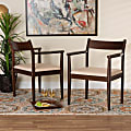 Baxton Studio Coretta Fabric And Finished Wood 2-Piece Dining Chair Set, Cream/Dark Brown