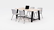 KFI Studios Midtown Table With 4 Stacking Chairs, Kensington Maple/Light Gray