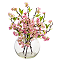 Nearly Natural Cherry Blossom 14”H Plastic Floral Arrangement With Large Vase, 14”H x 12”W x 12”D, Pink