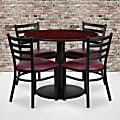 Flash Furniture Round Laminate Table Set With Round Base And 4 Ladder-Back Metal Chairs, 30"H x 36"W x 36"D, Mahogany/Burgundy