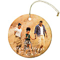 Custom Full-Color Photo Ceramic Keepsake Holiday Ornament With Gold Cord, Round Shape, 3" x 3”