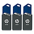 HP x900w USB 3.0 Flash Drives, 64GB, Pack Of 3 Drives