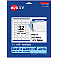 Avery® Waterproof Permanent Labels With Sure Feed®, 94219-WMF50, Rectangle, 1" x 1-1/2", White, Pack Of 1,600
