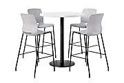 KFI Studios Proof Bistro Round Pedestal Table With Imme Barstools, 4 Barstools, 42", Designer White/Black/Light Gray Stools