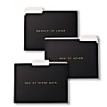 Gartner™ Studios Soft-Touch Now Or Never File Folders, 8-1/2" x 11", Letter Size, Black/Gold, Pack Of 6 Folders