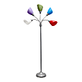 Simple Designs 5-Light Adjustable Gooseneck Floor Lamp, 67"H, Assorted Bright Shade/Silver Base