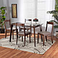 Baxton Studio Carola 5-Piece Dining Chair Set, 29-15/16”H x 47-1/4”W x 29-1/2”D, Warm Gray/Dark Brown