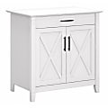 Bush Furniture Key West 30"W Secretary Desk With Keyboard Tray And Storage Cabinet, Pure White Oak, Standard Delivery