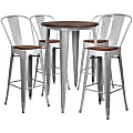 Flash Furniture Round Metal Bar Table With 4 Stools, 42" x 30", Silver