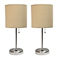 LimeLights Stick Lamps, 19-1/2"H, Tan Shade/Brushed Steel Base, Set Of 2 Lamps