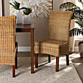 bali & pari Shamara Natural Rattan And Mahogany Wood Dining Chair, Natural Brown/Walnut Brown