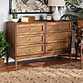 Baxton Studio Ramiel Finished Wood And Rattan 6-Drawer Dresser, 30-7/16”H x 47-1/4”W x 15-3/4”D, Natural Brown/Gold