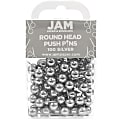 JAM Paper® Pushpins, Round, 1/2", Silver, Pack Of 100 Pushpins