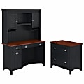 Bush Furniture Fairview Computer Desk With Hutch And 2 Drawer Lateral File Cabinet, Antique Black/Hansen Cherry, Standard Delivery