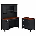Bush Furniture Fairview 49"W Computer Desk With Hutch And 2 Drawer Lateral File Cabinet, Antique Black/Hansen Cherry, Standard Delivery 1 thumbnail image