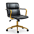 Glamour Home Azel Ergonomic Faux Leather Mid-Back Office Task Chair, Black/Gold