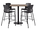 KFI Studios Proof Bistro Square Pedestal Table With Imme Bar Stools, Includes 4 Stools, 43-1/2”H x 42”W x 42”D, Studio Teak Top/Black Base/Black Chairs