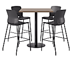 KFI Studios Proof Bistro Square Pedestal Table, Includes 4 Stools, 43-1/2”H x 42”W x 42”D, Studio Teak Top/Black Base/Black Chairs - 840031941770 1 thumbnail image
