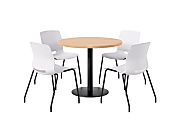 KFI Studios Midtown Pedestal Round Standard Height Table Set With Imme Armless Chairs, 31-3/4”H x 22”W x 19-3/4”D, River Cherry Top/Black Base/Coral Chairs