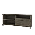 Bestar Pro-Linea 72"W Computer Desk Credenza With 2 Drawers, Walnut Gray