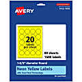 Avery® Print-To-The-Edge Labels With Sure Feed® Technology, 94508-NYP80, Round, 1-2/3", Matte Neon Yellow, Pack of 1600 1 thumbnail image