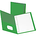 Business Source Leatherette Storage Pockets Fastener Folders, Letter Size, 8 1/2" x 11", Green, Box Of 25 Folders
