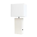 Elegant Designs Modern Leather White Base Table Lamp with USB and White Fabric Shade