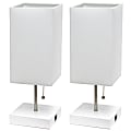 Simple Designs Petite Stick Lamps With USB Charging Port, White Shade/White Base, Set Of 2 Lamps