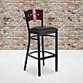 Flash Furniture Decorative Metal/Vinyl Restaurant Barstool With 4 Square Back, Black/Mahogany/Black