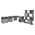 kathy ireland® Home by Bush Furniture Madison Avenue 60"W L-Shaped Desk With Lateral File Cabinet And Bookcase, Modern Gray, Standard Delivery