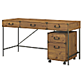 kathy ireland® Home by Bush Furniture Ironworks 60"W Writing Desk with 2 Drawer Mobile File Cabinet, Vintage Golden Pine, Standard Delivery