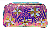 Inkology Holographic Pencil Pouch, 8"H x 4"W x 2-1/2"D, Flowers