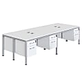 Boss Office Products Simple Systems Workstation Quad Desks With 4 Pedestals, 30”H x 71”W x 29-1/2”D, White