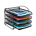 Mind Reader Wall Mountable 4-Tier Paper Tray Desktop Organizer, 11-1/2"H x 14-1/4"W x 11-1/2"D, Black