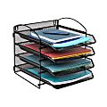 Mind Reader Wall Mountable 4-Tier Paper Tray Desktop Organizer, 11-1/2"H x 14-1/4"W x 11-1/2"D, Black 1 thumbnail image