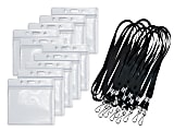 COSCO CDC Vaccine Card Holders, 4-5/16" x 4-7/16", Clear/Black, Pack Of 10 Holders/Lanyards