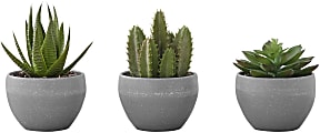 Monarch Specialties Tailor 5-3/4”H Artificial Plants With Pots, 5-3/4”H x 4”W x 4-1/2”D, Green, Set Of 3 Plants 1 thumbnail image