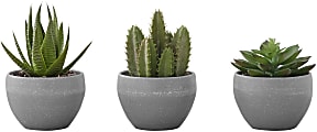 Monarch Specialties Tailor 5-3/4”H Artificial Plants With Pots, 5-3/4”H x 4”W x 4-1/2”D, Green, Set Of 3 Plants