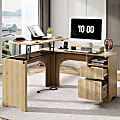 Bestier 55"W L-Shaped Adjustable Height Computer Standing Desk With Power Outlets, Lift-Top And Monitor Stand, Natural 1 thumbnail image