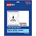 Avery® Permanent Labels With Sure Feed®, 94514-WMP250, Round, 3-1/2" Diameter, White, Pack Of 1,000 1 thumbnail image