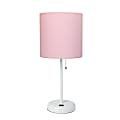 LimeLights White Stick Lamp with USB charging port and Light Pink Fabric Shade