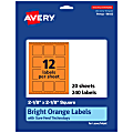 Avery® Print-To-The-Edge Labels With Sure Feed® Technology And Easy Peel®, 94105-BOP20, Square, 2-1/8" x 2-1/8", Matte Bright Orange, Pack of 240 1 thumbnail image