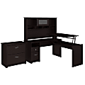 Bush Furniture Cabot 3 Position L Shaped Sit to Stand Desk with Hutch and File Cabinet, 60"W, Espresso Oak, Standard Delivery